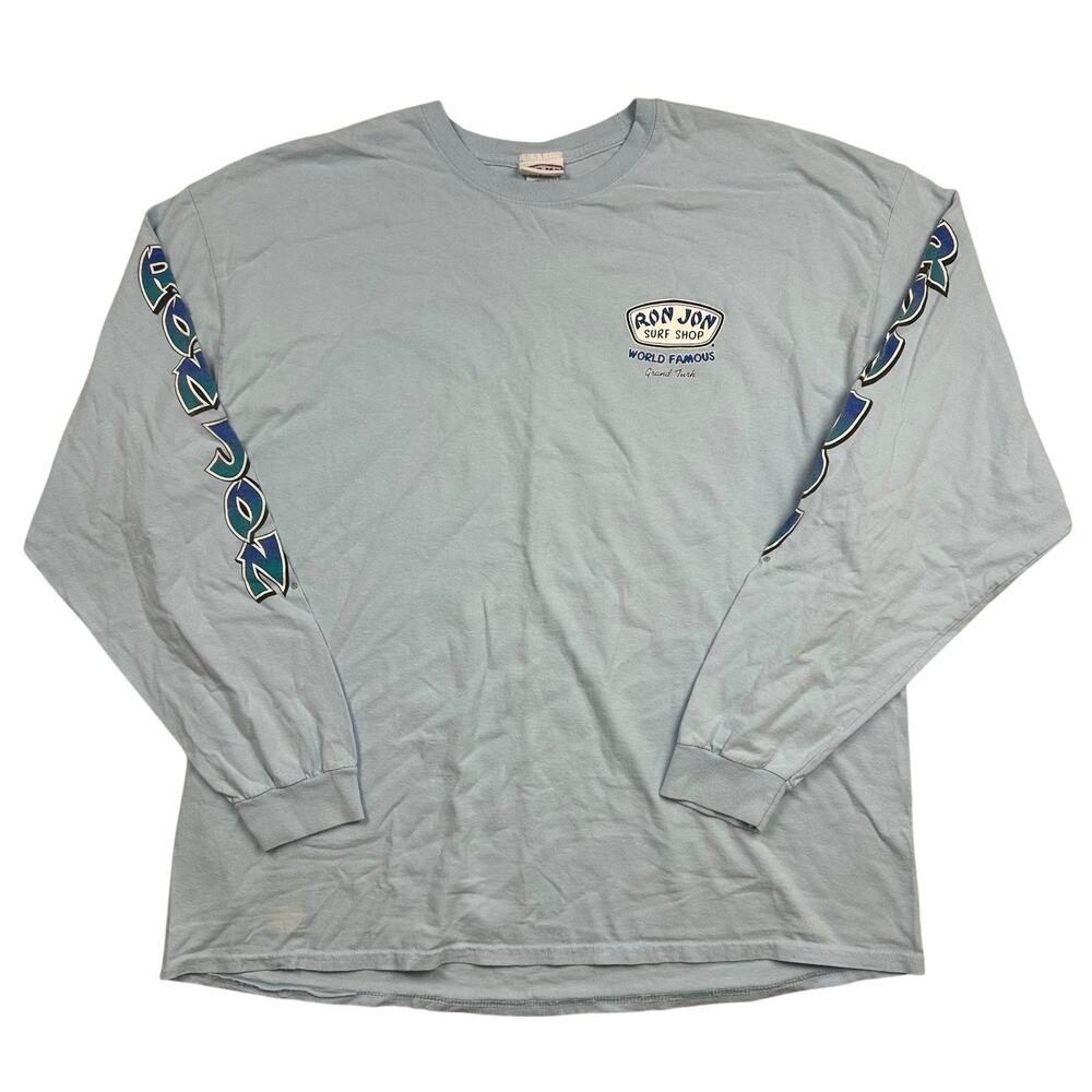 Vintage Style Ron Jon Surf Shop Grand Turk Longsleeve Tee Mens 2XL Blue Graphic
